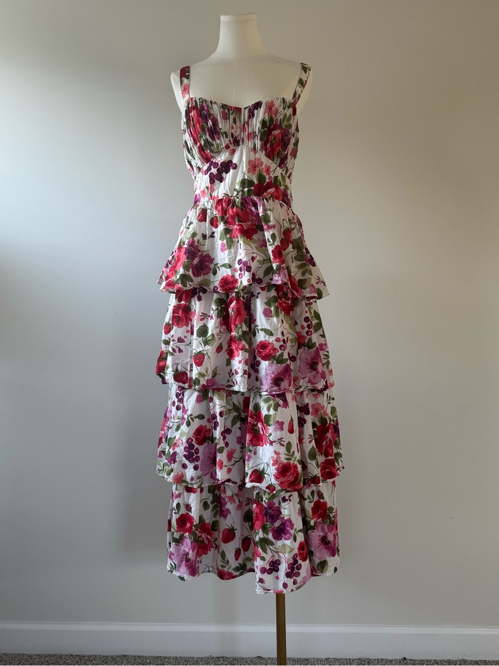 Abercrombie & Fitch Floral Tiered Maxi Dress Size L Cotton Open Back Cottagecore - Picture 2 of 7